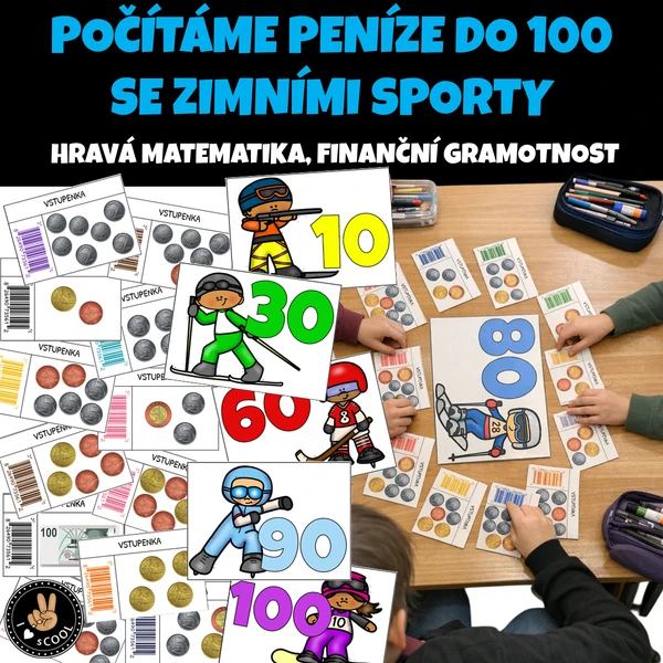 Počítáme peníze do 100 - zimní sporty
