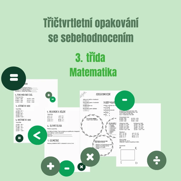 Třičtvrtletní opakování z matematiky pro 3. třídu + sebehodnocení