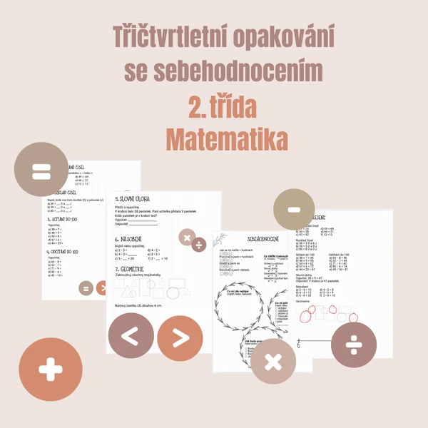 Třičtvrtletní opakování z matematiky pro 2. třídu + sebehodnocení