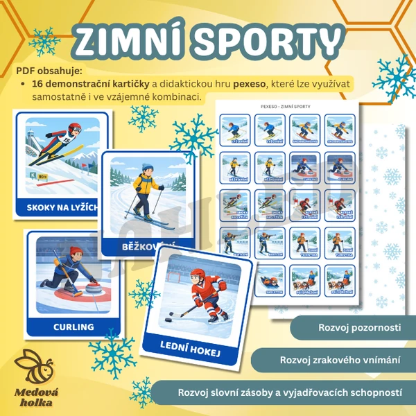 Zimní sporty - demonstrační karty + pexeso