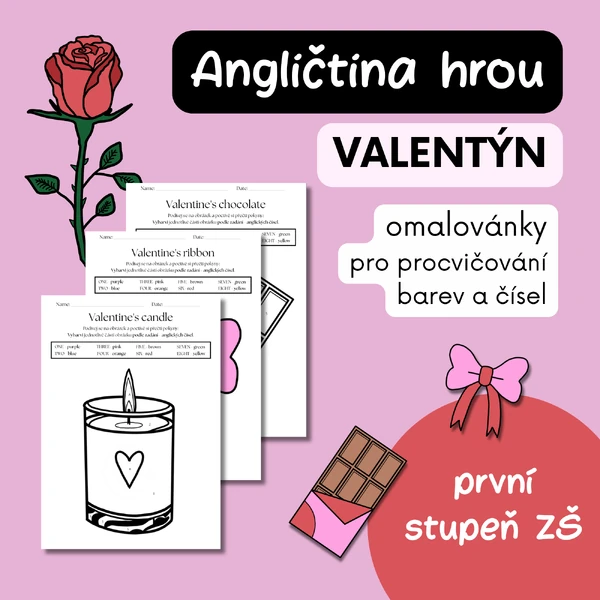 Valentýn v angličtině (AJ) - vybarvování podle čísel (NUMBERS & COLORS)