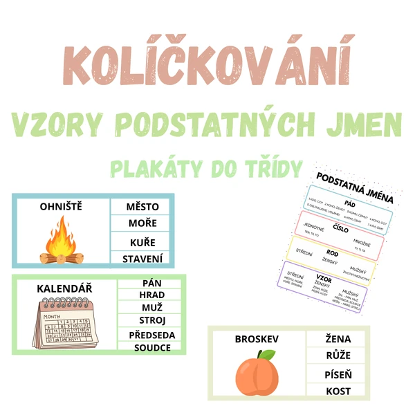 VZORY PODSTATNÝCH JMEN - kolíčkování, plakáty do třídy