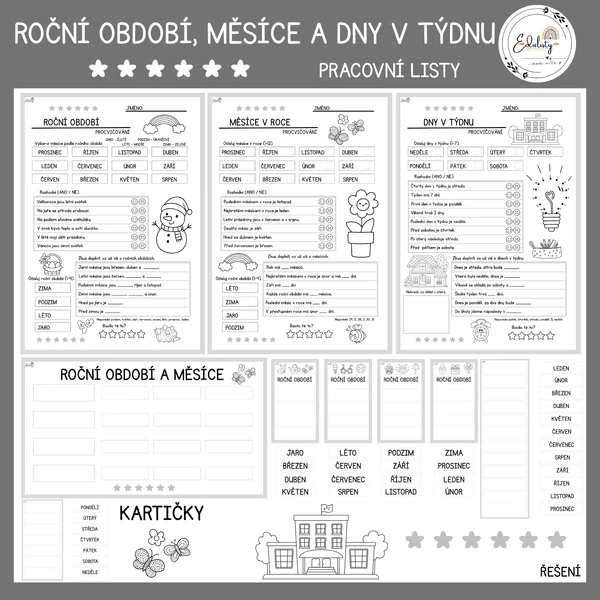 Roční období, měsíce a dny v týdnu – pracovní listy