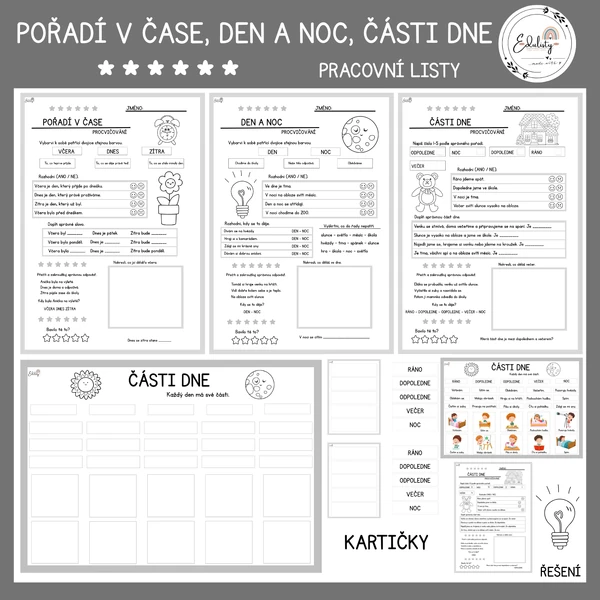 Pořadí v čase, Den a noc, Části dne – pracovní listy