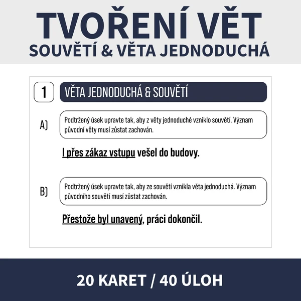 VĚTA JEDNODUCHÁ A SOUVĚTÍ (tvoření vět, přijímačková úloha)