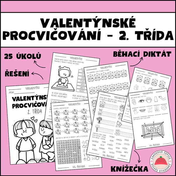 Valentýnské procvičování - běhací diktát, knížečka - 2. třída