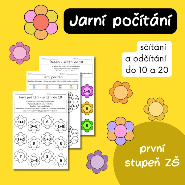 Sčítání a odčítání do 20 hravě – jarní pracovní listy pro 1. a 2. třídu