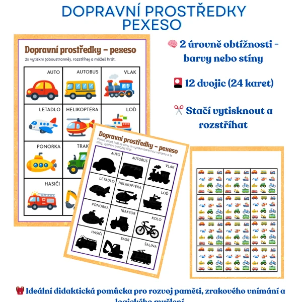 Pexeso - dopravní prostředky
