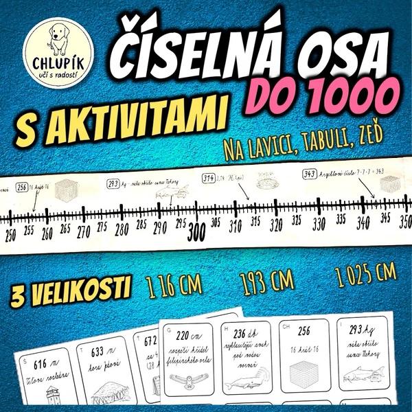 Číselná osa do 1000 s aktivitami - tři velikosti