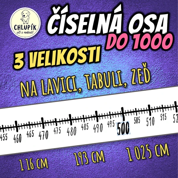 Číselná osa do 1000 - tři velikosti