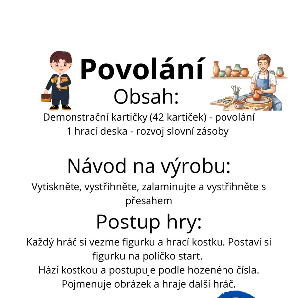 Povolání - kartičky + hra na rozvoj slovní zásoby