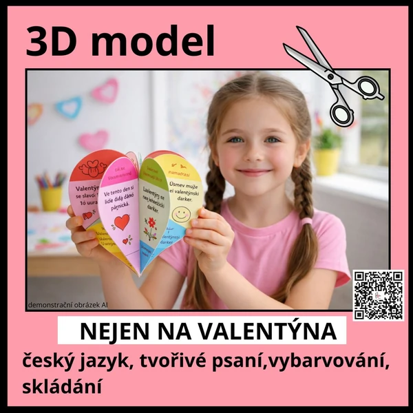 VALENTÝNSKÉ SRDCE - 3D model, tvořivá aktivita na 2-3h