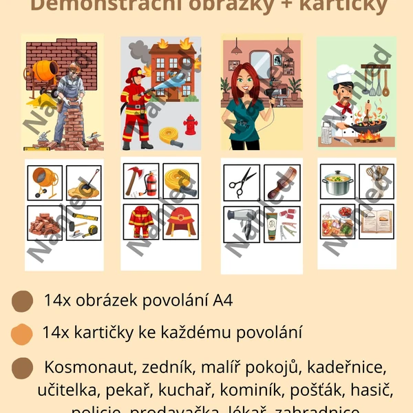 Povolání - demonstrační obrázky + kartičky