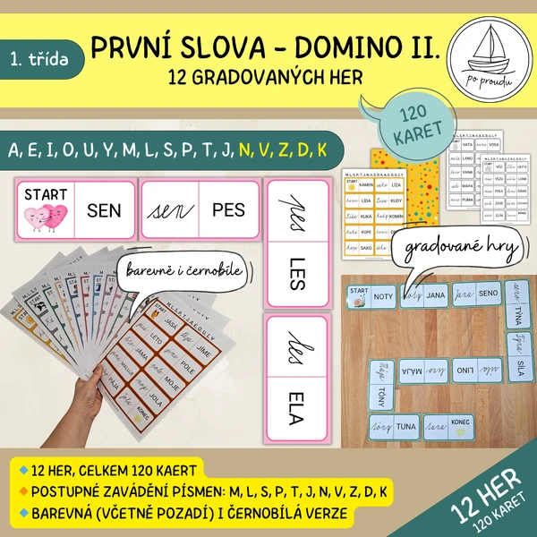 První slova II. - 12 her domino (tiskací a psací písmo)