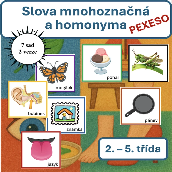Slova mnohoznačná a homonyma — 7 barevných sad, PEXESO