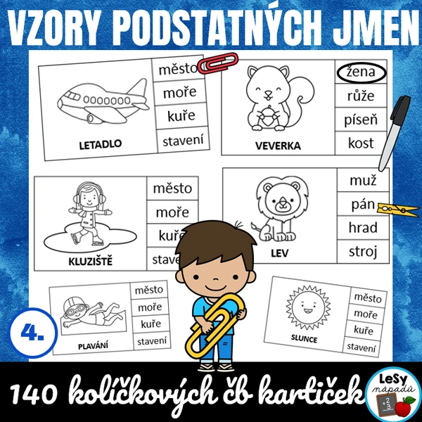 Vzory podstatných jmen - kolíčkové kartičky čb