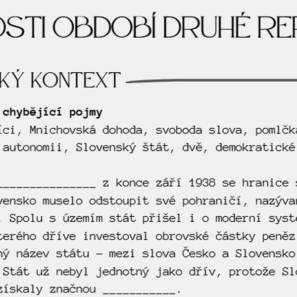 Osobnosti období 2. republiky - pracovní list/test