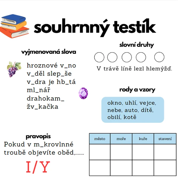 Souhrnný testík - opakování český jazyk 4.-5. třída