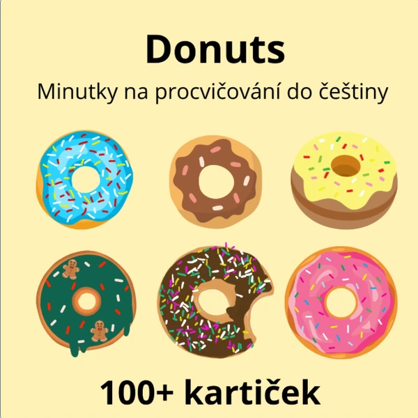 Donuts - Minutky na procvičování do češtiny, 100+ kartiček