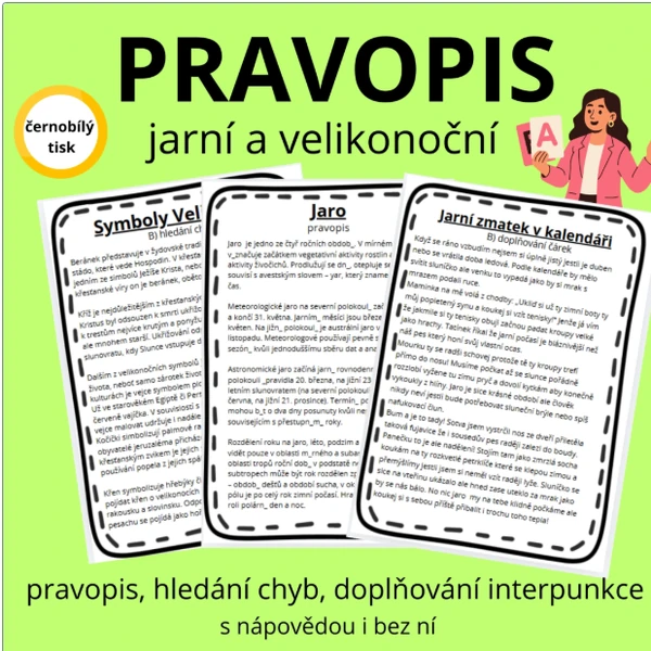 Jarní a velikonoční pravopis - pravopis, hledání chyb, doplňování čárek
