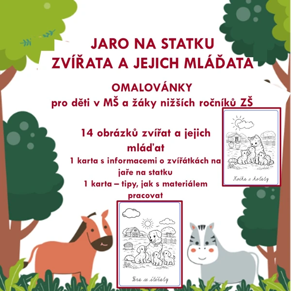 JARO NA STATKU - ZVÍŘATA A JEJICH MLÁĎATA- OMALOVÁNKY