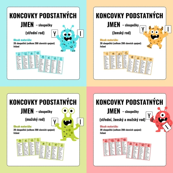 SOUBOR – KONCOVKY PODSTATNÝCH JMEN (sloupečky)