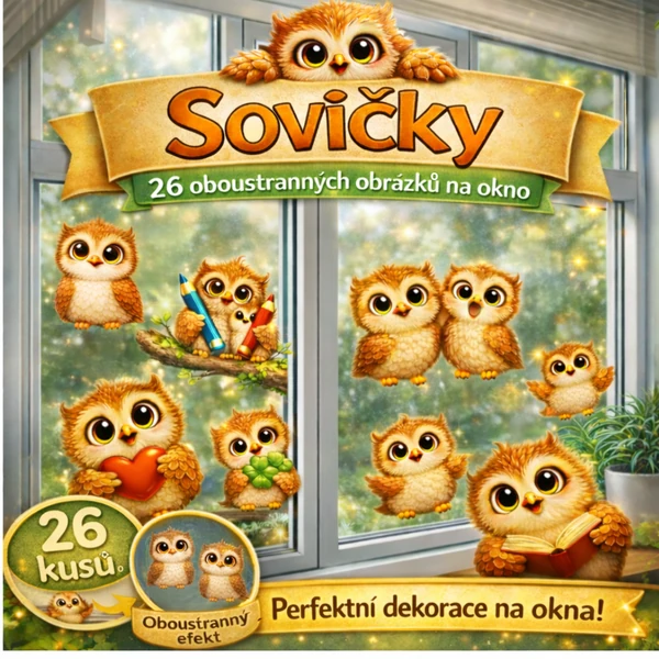 VÝZDOBA DO OKEN OBOUSTRANNÁ - SOVIČKY vel. A3, A4 nebo A5
