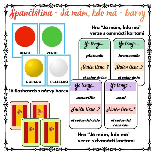 Španělština: barvy - hra "Já mám, kdo má" + flashcards