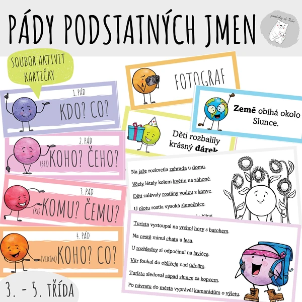 Pády podstatných jmen - kartičky (soubor aktivit)