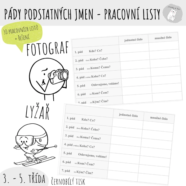 Pády podstatných jmen - pracovní listy