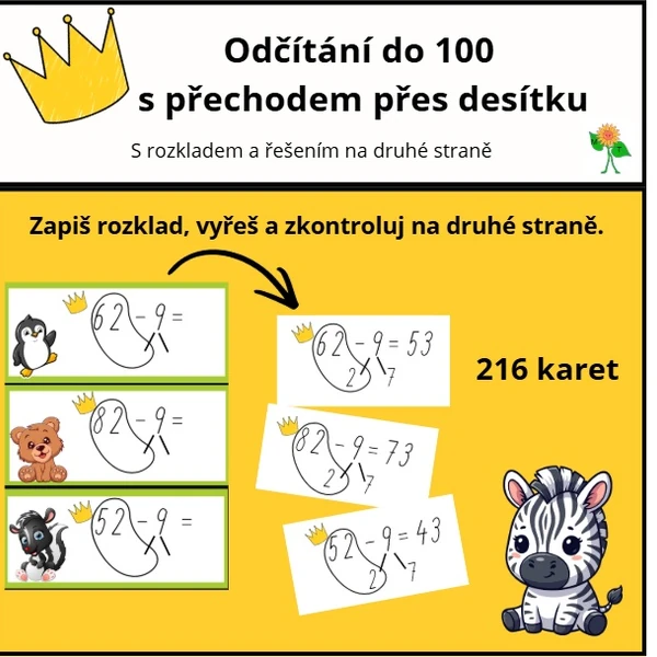 Odčítání do 100 s přechodem přes desítku pomocí rozkladu