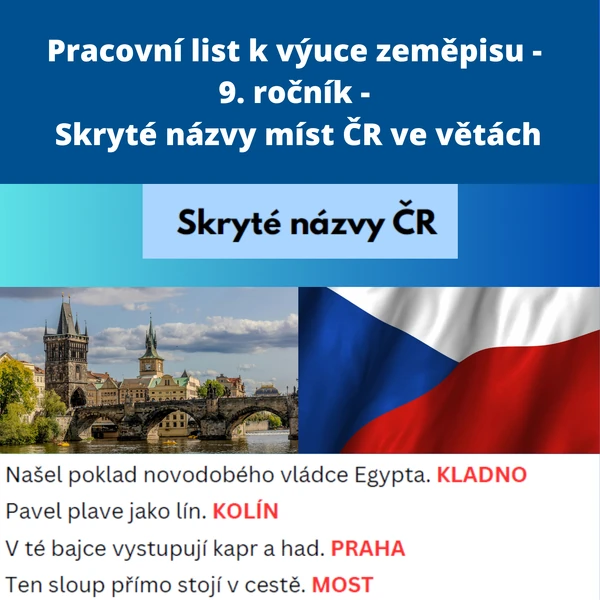 Pracovní list - skryté názvy míst Česka ve větách