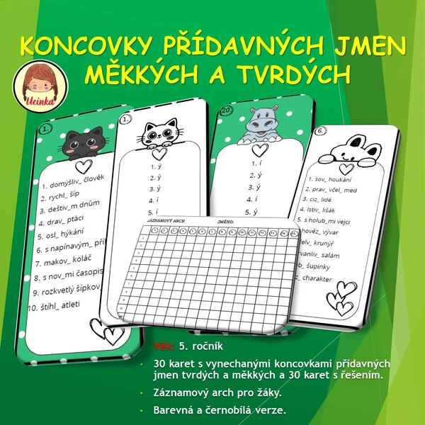 Koncovky přídavných jmen tvrdých a měkkých.