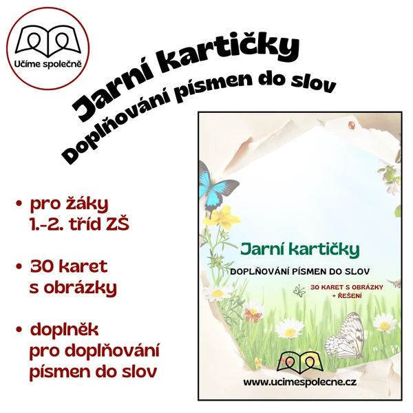 Jarní kartičky - doplňování písmen do slov