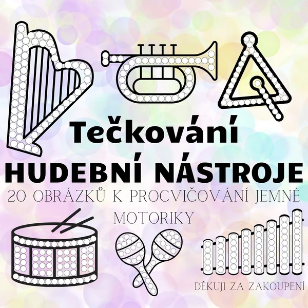 HUDEBNÍ NÁSTROJE - tečkování - 20 obrázků
