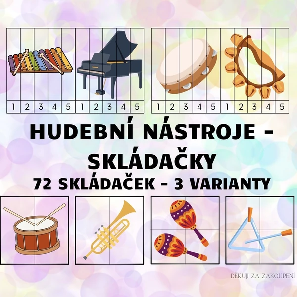 HUDEBNÍ NÁSTROJE - 3 varianty skládaček (72 skládaček)