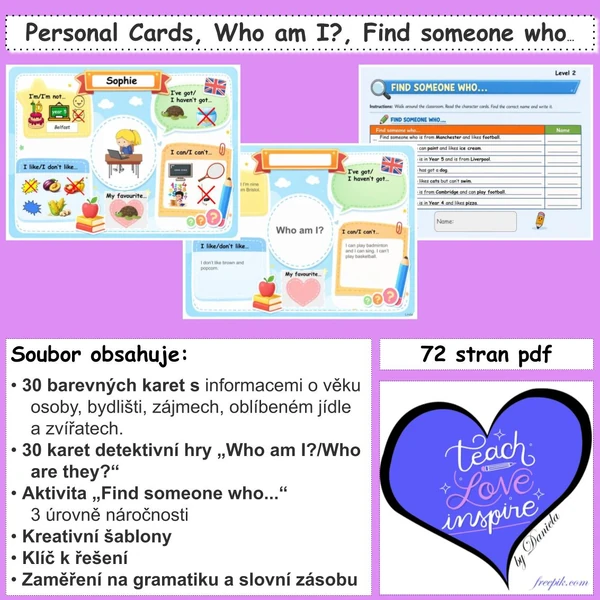 Personal Cards, Who am I, Find someone who…