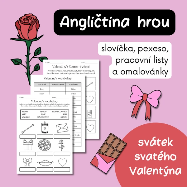 Valentýn v angličtině (AJ) – pracovní listy, hry a aktivity