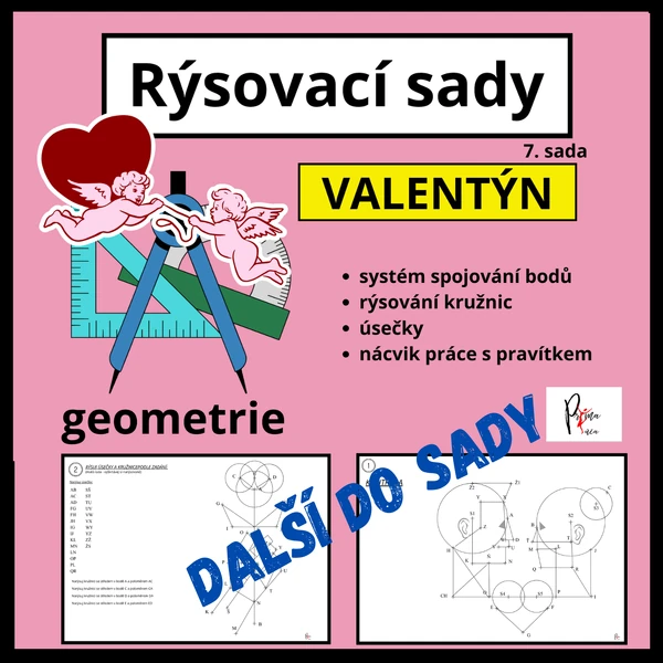 RÝSOVACÍ SADA - GEOMETRIE - TÉMA VALENTÝN - 7. sada