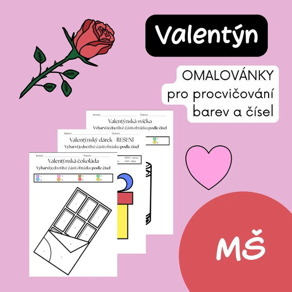 Valentýn - omalovánky podle čísel pro MŠ