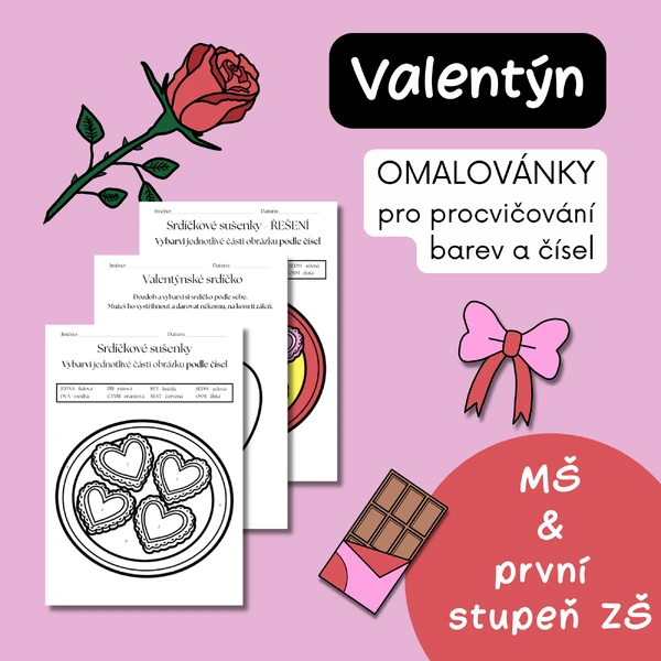 Valentýn - omalovánky podle čísel