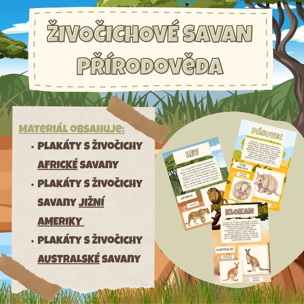 Živočichové savan - informační plakáty