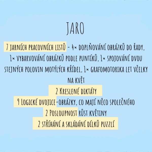 JARO-Pracovní listy, kreslené diktáty, puzzle, logické dvojice, posloupnost