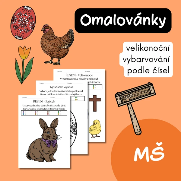 Velikonoce - Omalovánky podle čísel pro MŠ