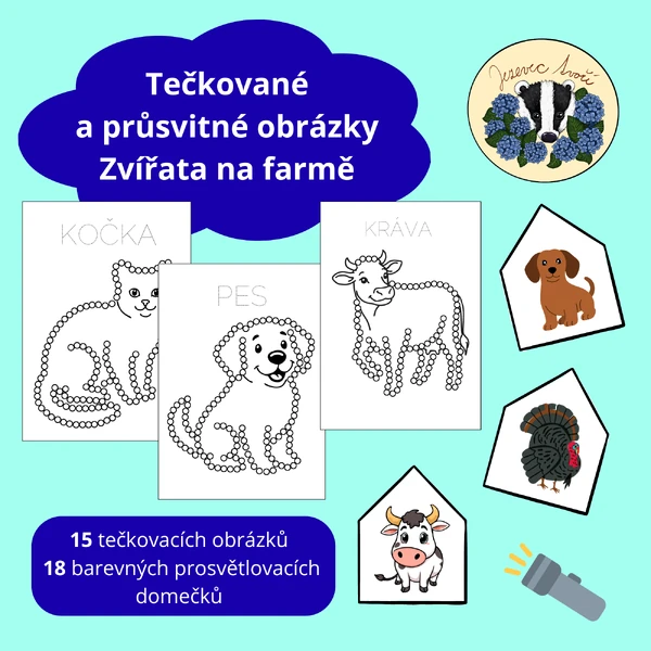 Tečkovací a průsvitné obrázky - zvířata na farmě 