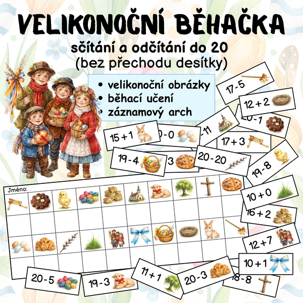 Velikonoční běhačka - sčítání a odčítání do 20