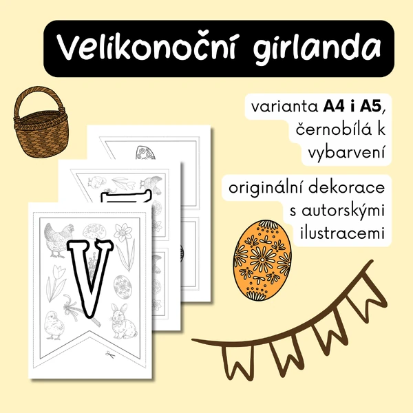 Velikonoce - Girlanda - k vybarvení