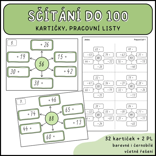 Sčítání do 100 - početní hvězdy (doplnění sčítanců)