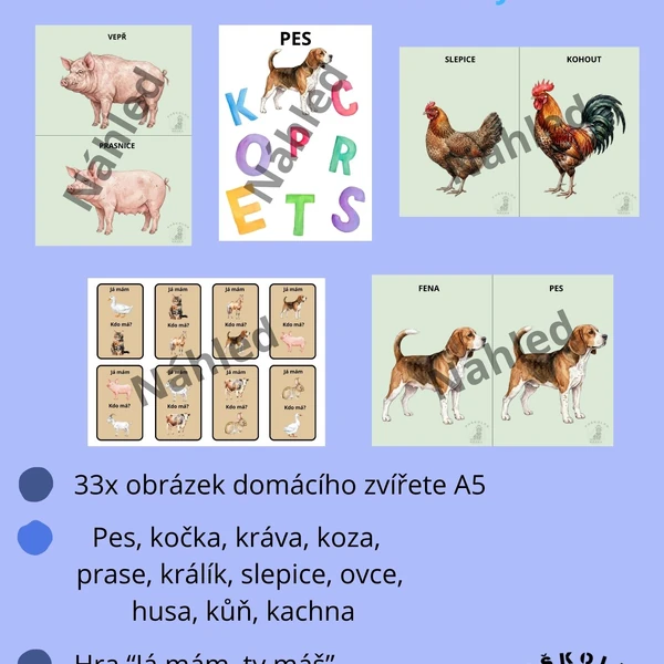 Domácí zvířata a jejich mláďata - demonstrační obrázky + 2 hry