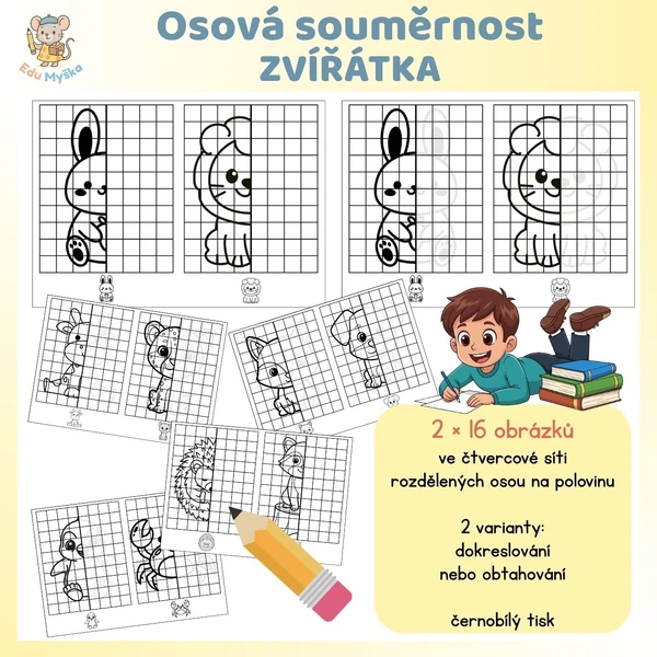 Osová souměrnost, čtvercová síť ZVÍŘÁTKA